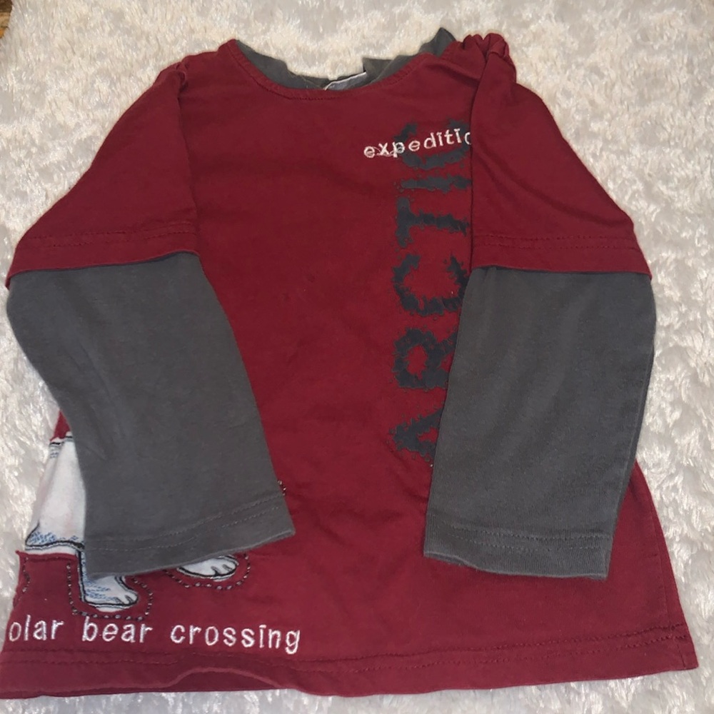 -Koala Kids Red Burgundy/Gray Hooded Shirt 48 months AS IS